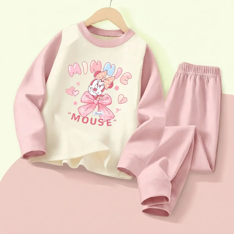 ديزني الخريف والشتاء الفتيات مريح لينة ملابس خاصة مجموعة الاطفال ملابس منزلية غير رسمية مجموعة ميني المطبوعة الطفل منامة 0-10 سنوات #2