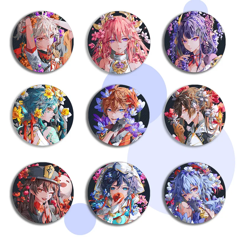 

58mm Game Yuan Shen Anime Pins Badges Neuvillette Hu Tao Kokomi Tartaglia Cosplay Backpacks Brooch Decoration Accessories Gifts