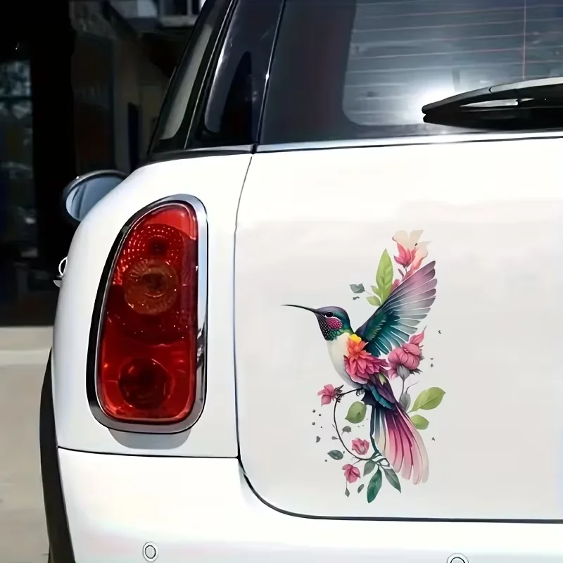 Vibrant Hummingbird and Floral Decals for Cars, Motorcycles, Laptops - Durable PE Material, Colorful Design with Detailed Feathe