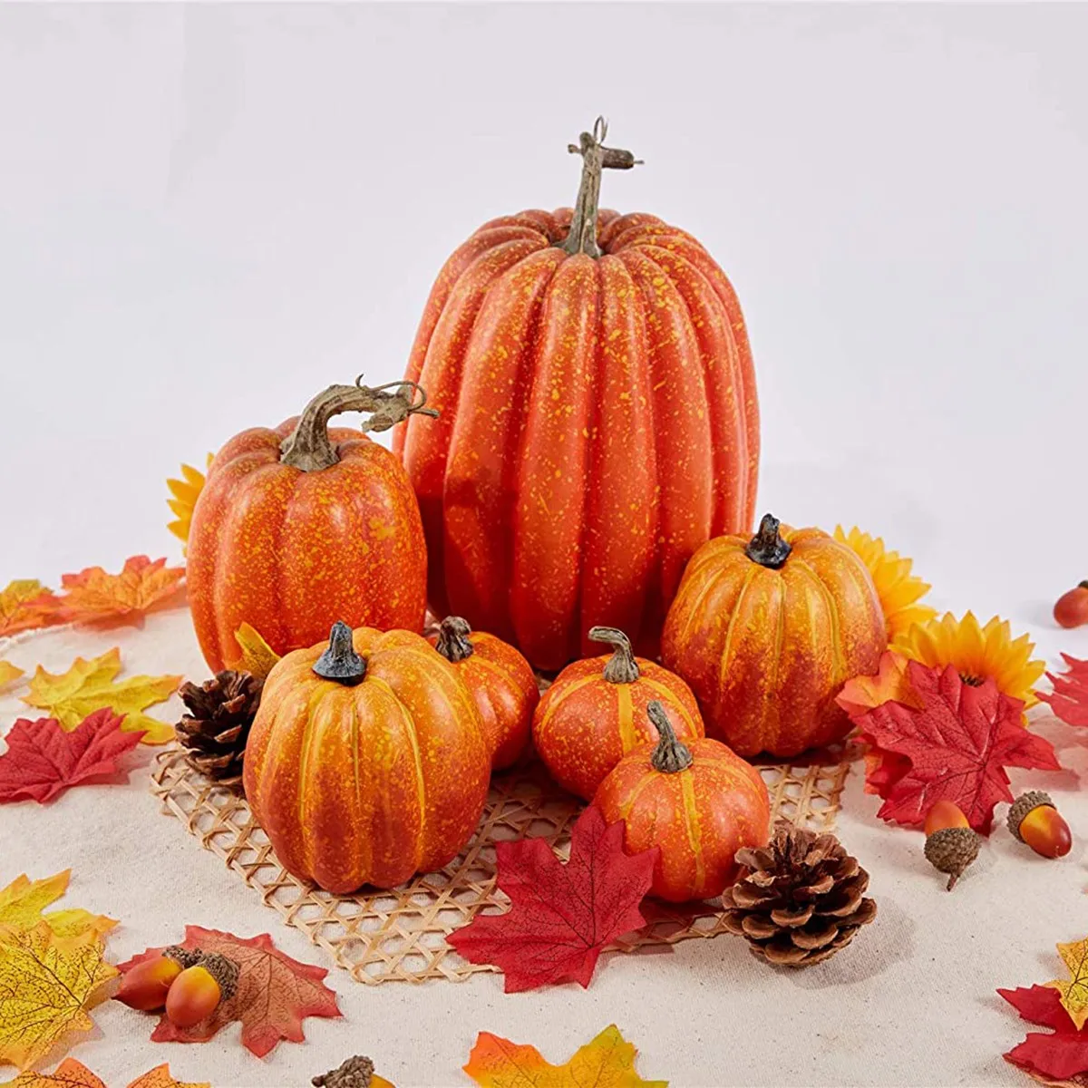 7pcs Autumn Harvest Artificial Pumpkins Large Fake Simulation Pumpkin Thanksgiving Realistic Fall Autumn Decorations For Home ﻿