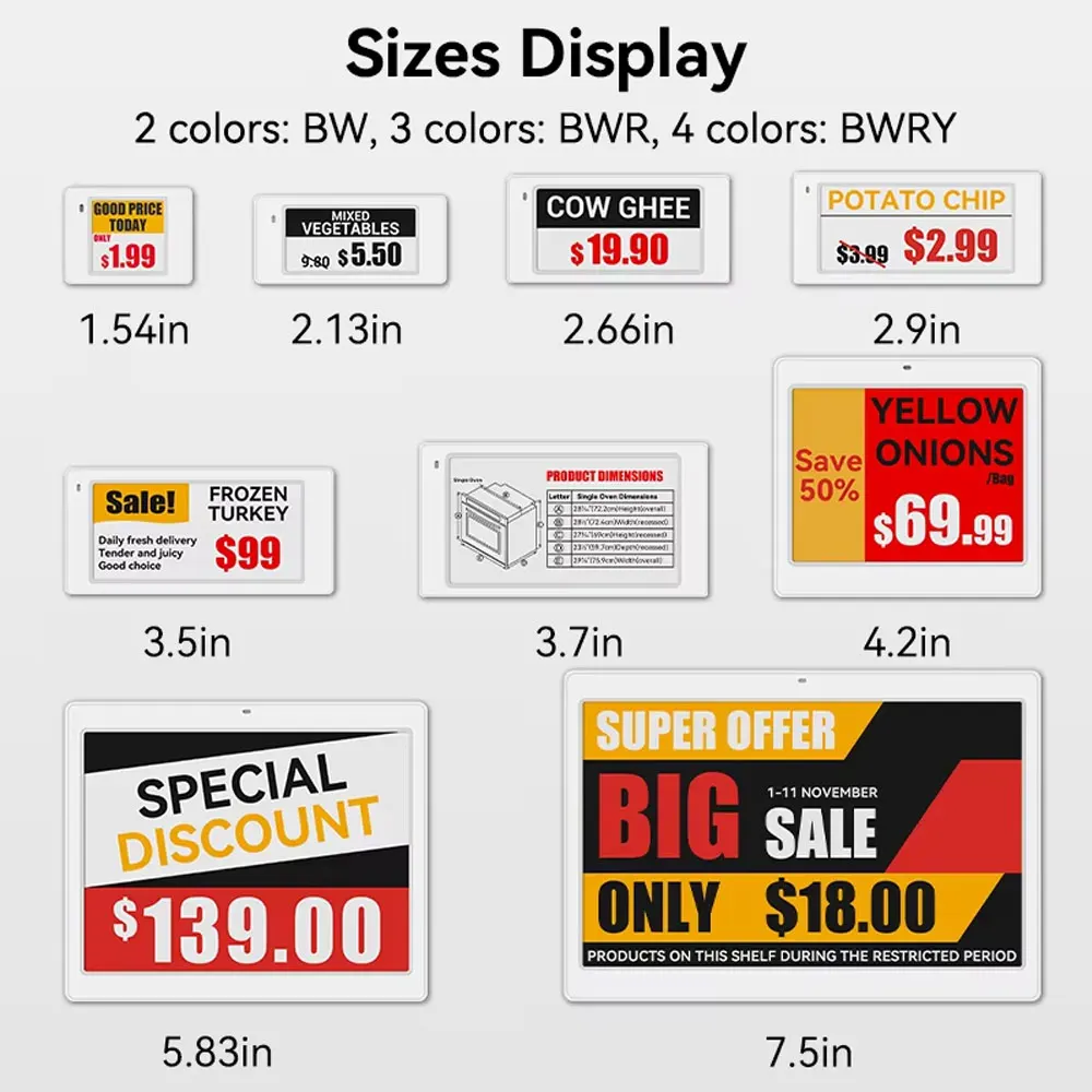 ป้ายชั้นวางอิเล็กทรอนิกส์สี่สีรุ่น BT แท็กราคาไร้สายสมาร์ทดิจิตอล E-link E-paper Display ESL สําหรับซูเปอร์มาร์เก็ต
