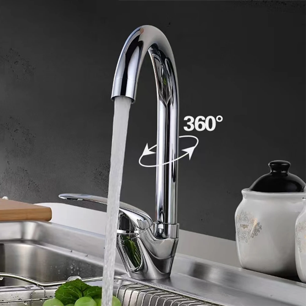 Simple Single Sink Faucet Lever Mixer Tap Zinc Alloy Hot Cold Big Bend Versatile Tube Rotating Faucet Modern Kitchen Accessories