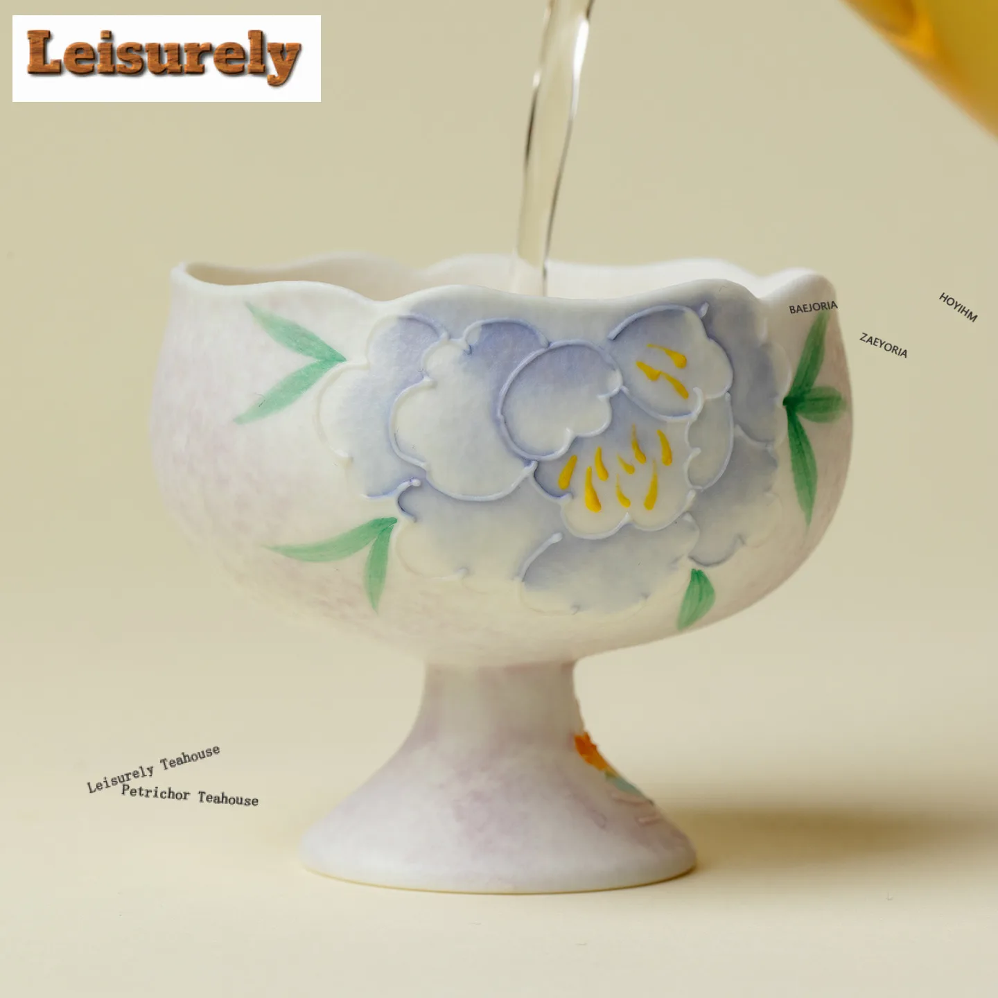 35ml Hand Drawn Peonies Fancy Top Teacup Aesthetic Tea Bowl Single Cups Tea-tasting Fragrance Cup Chazhan Master Cups Teaset