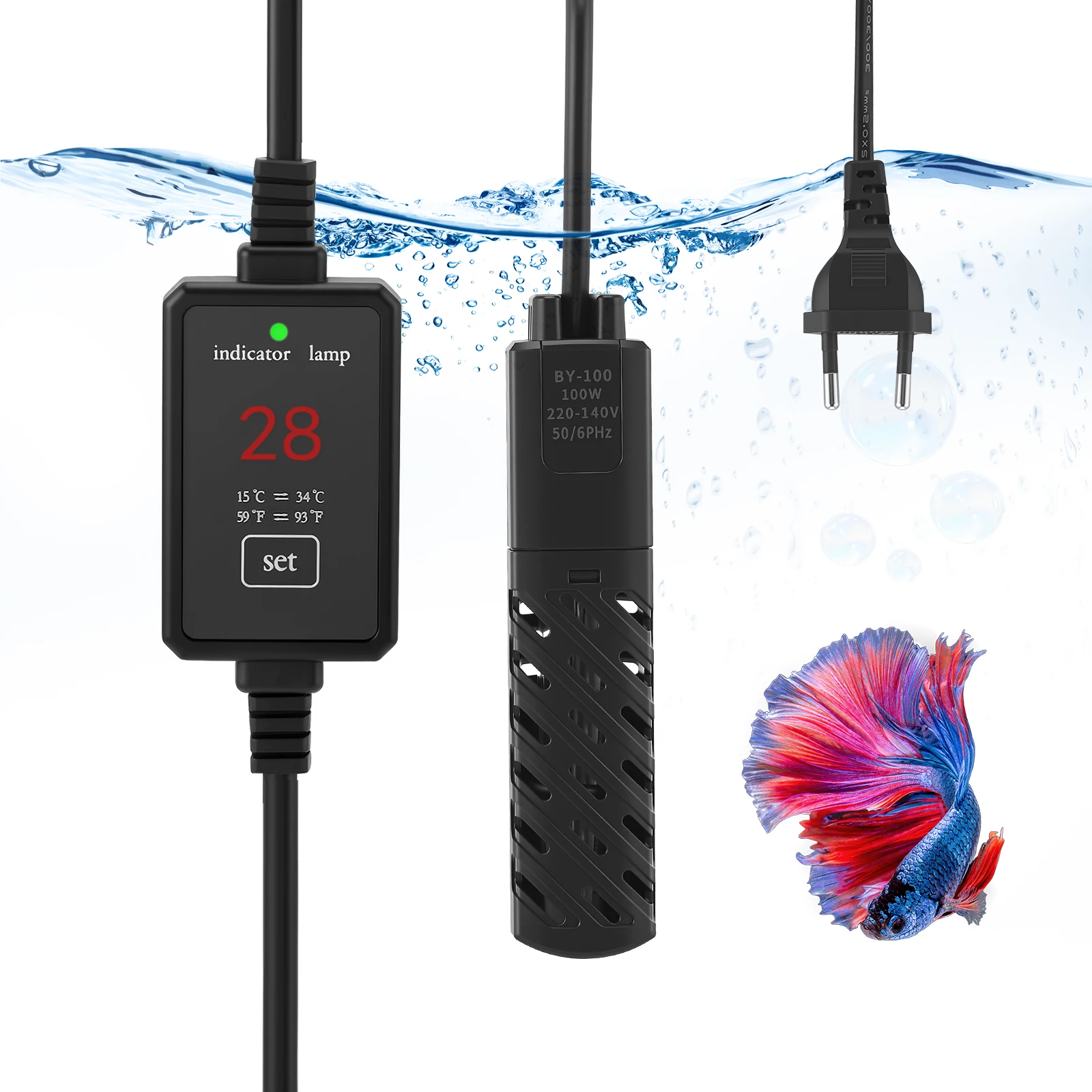 Chauffe-eau numérique pour aquarium, chauffe-eau submersible pour aquarium de tortues tropicales, affichage LED de la température de l'eau