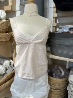 Camiseta sin mangas a rayas rosas con dos lazos para mujer, chaleco Bandage sin mangas con cuello de pico y encaje, Tops cortos sencillos y dulces de estilo pijo para verano