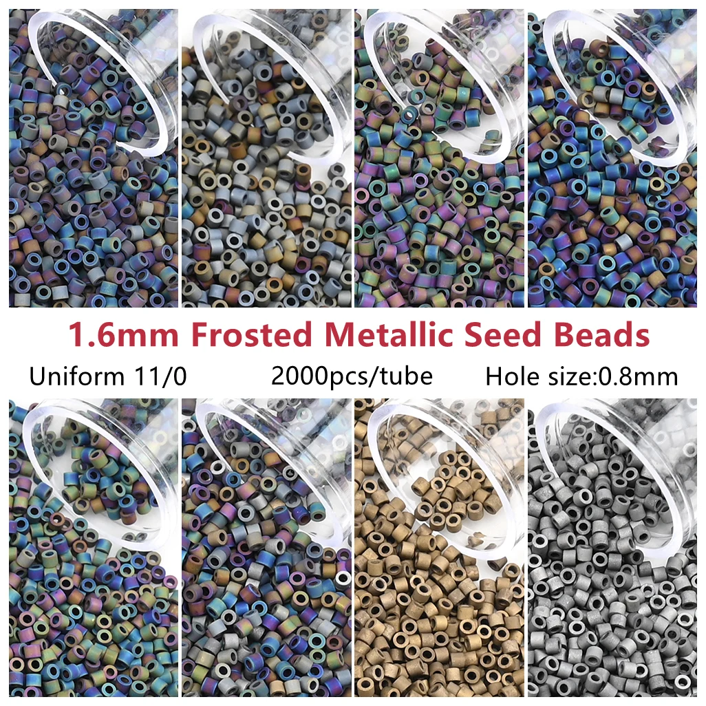 1.6mm Frosted Metallic Glass Seed Beads 2000pcs/Pipe Small Craft SeedBeads For Handmade Jewelry DIY Garment Accessories