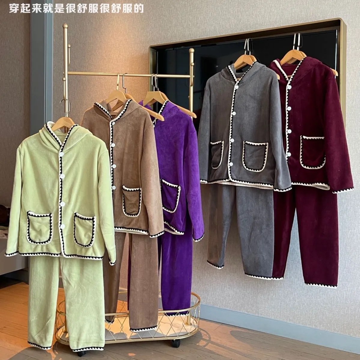 طقم بيجامة نسائي من Pjs بيجامة شتوية دافئة ملابس منزلية عصرية، طقم بيجامة لطيف وناعم بيجامة بقلنسوة