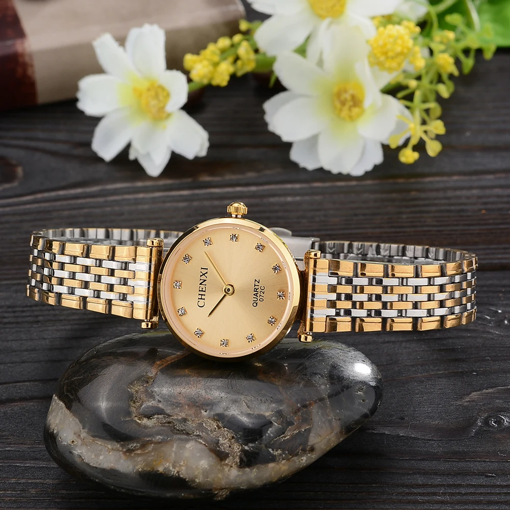 Fashion Chenxi Brand Couple Top Brand Luxury Golden Full Stainless Steel Waterproof Classic Design Quartz Watch Relogio Saat