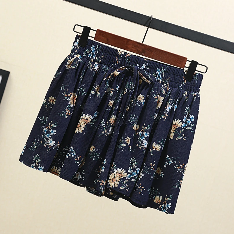 Summer Mini Skirts Plus Size Women Clothes Lady Maiden MM Y2K Lining Lace-up Elastic Waist Thin Floral Chiffon Women's Skirt