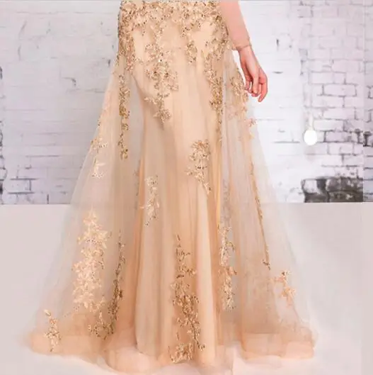 Exquisitos vestidos de novia dorados para mujer, ilusión de sirena, vestidos de novia de manga larga, Apliques de encaje, vestido de graduación, vestidos de noche