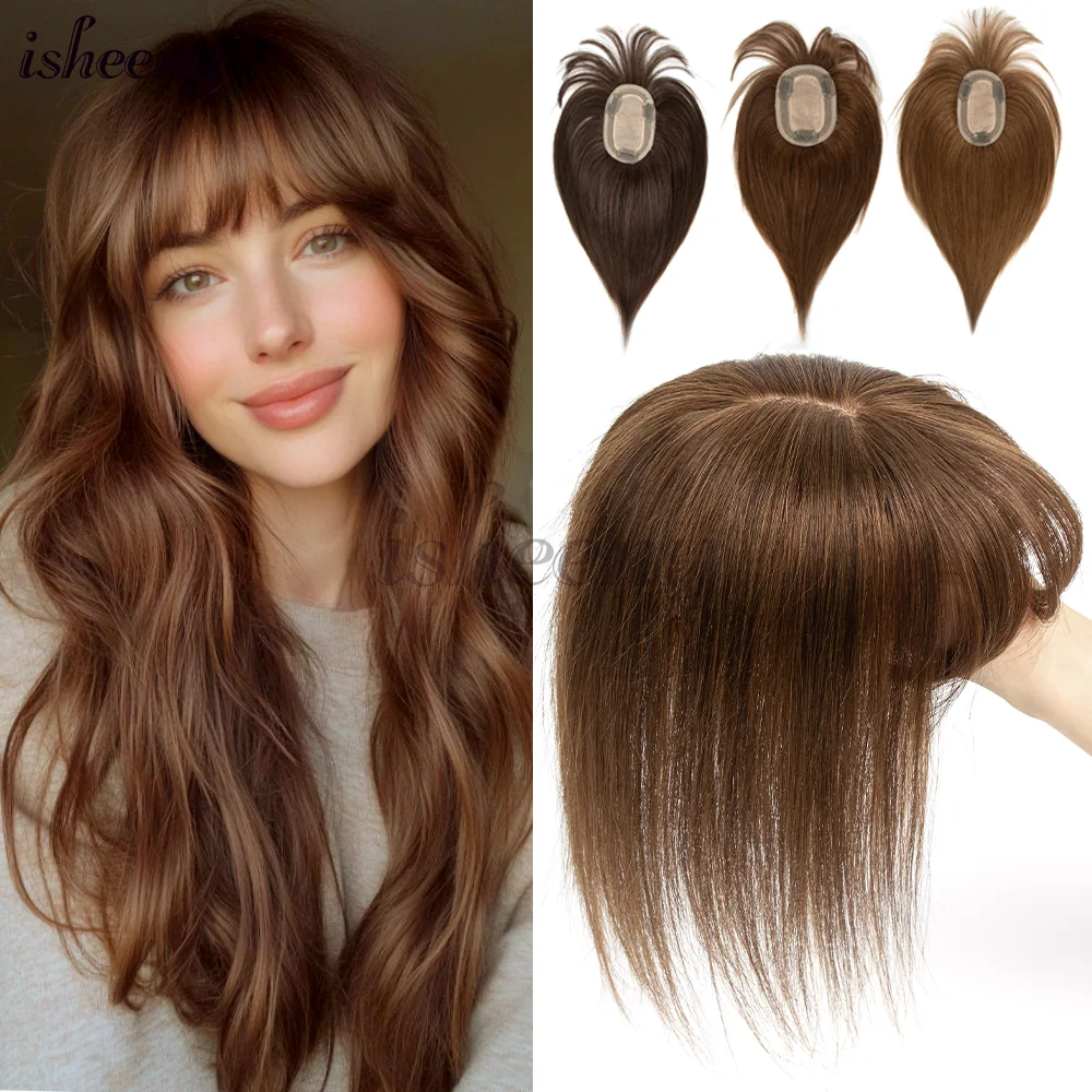 Nature Straight Human Hair Toppers White Thin Clips In Topper Natural Scalp Top to Hide Bald or White Hair For Women 8x12cm