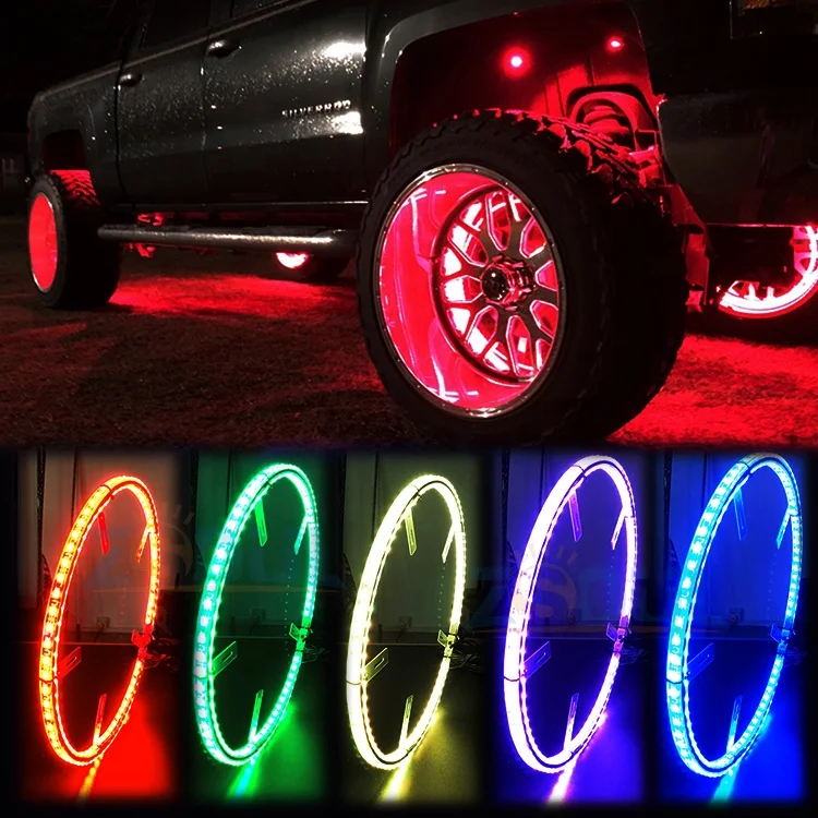 RGB SMD LED Color Wheel Rim Lights APP Control Waterproof Car Alloy Led Chasing Wheel Ring Lights For Jeep Wrangler