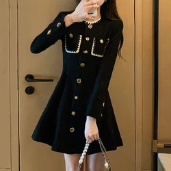 Spring Autumn New Round Neck Long Sleeve Fashion Mini Dress Women High Street Button Patchwork Vestidos Elegant All-match Dresse