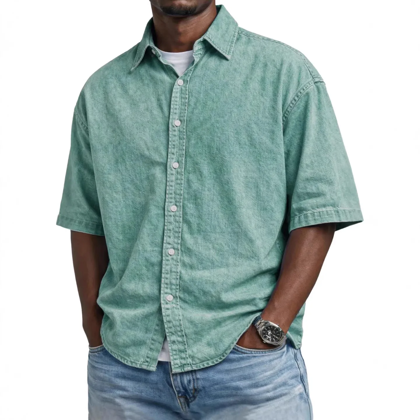 2026 Spring/Summer New Men's Fashion Daily Business Urban Versatile Shirt With Turn-Down Collar And Buttons, Solid Color