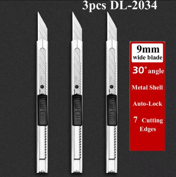 Faca afiada do serviço público do aço inoxidável, cortador da caixa do metal, lâminas do preto do carbono, corte do papel da caixa, 30 graus, SK5, 9mm, 18mm