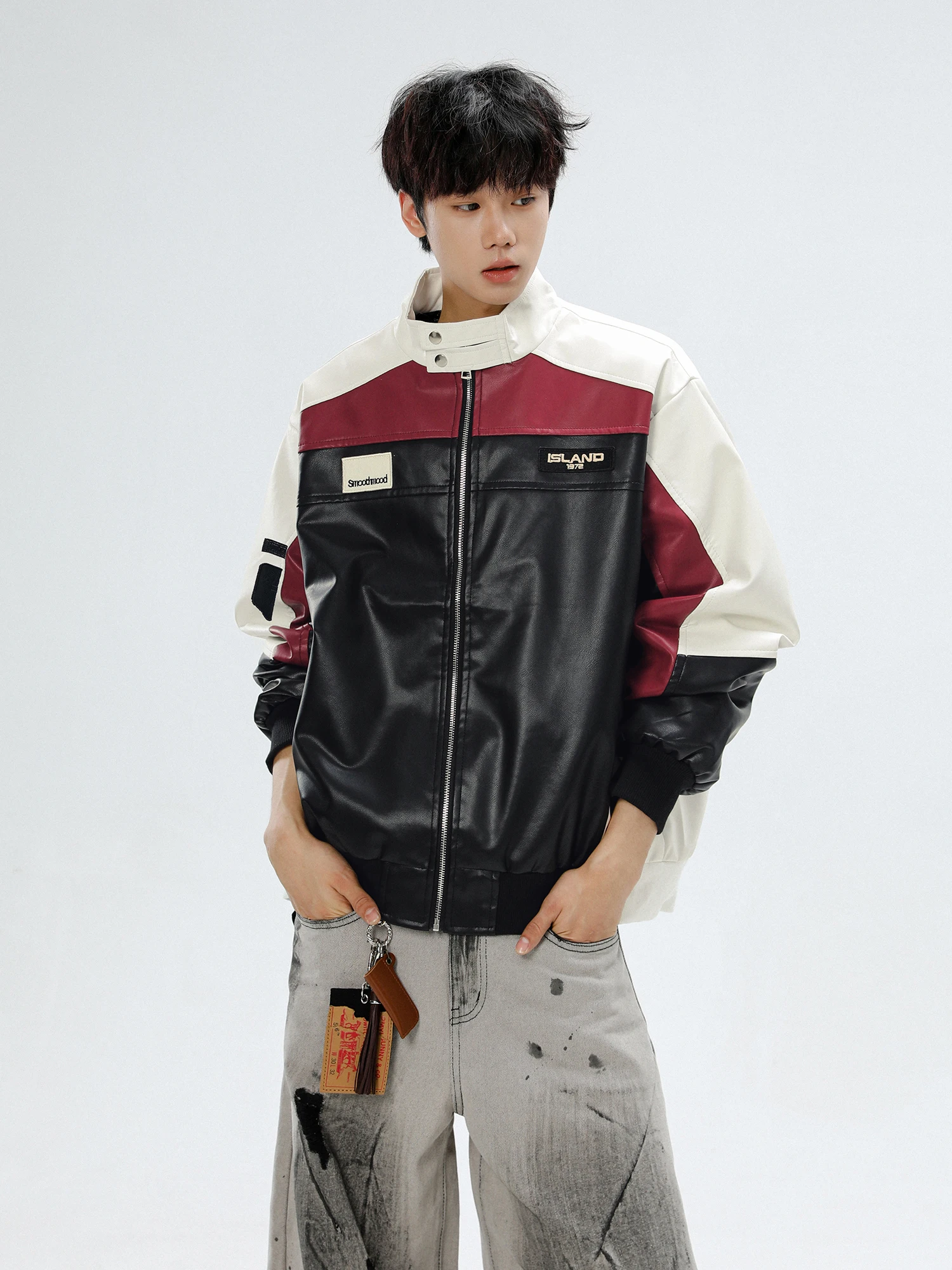 Jaqueta de Corrida Retro Americana para Homens, Jaqueta de Primavera e Outono com Design de Cores em Splice, Jaqueta de Pilot...