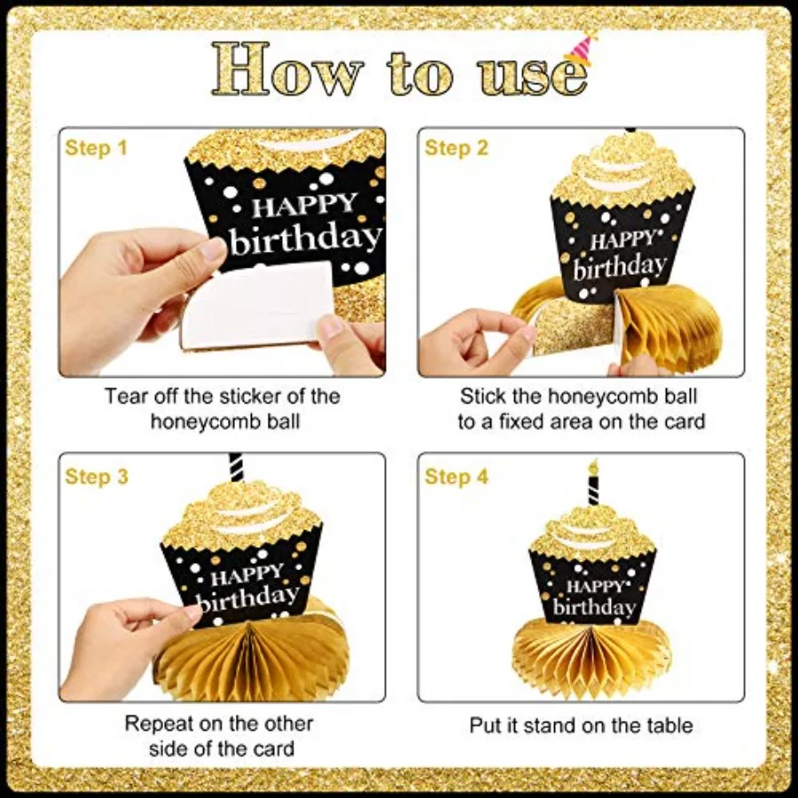 8 قطع من زينة طاولة عيد الميلاد الثامنين للرجال والنساء قطع مركزية على شكل قرص العسل السعيد 80th الذهب الأسود لتزيين 80 عامًا