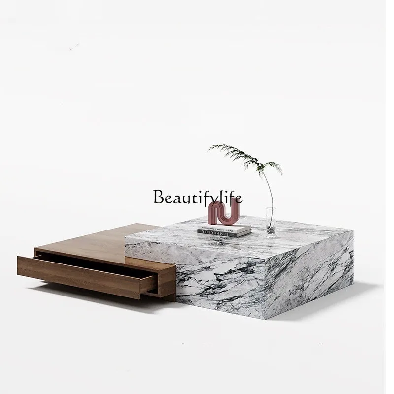 

Журнальный столик из каменной плиты с выдвижными ящиками для гостиной, дома, маленькой квартиры, светлый, роскошный современный маленький чайный столик