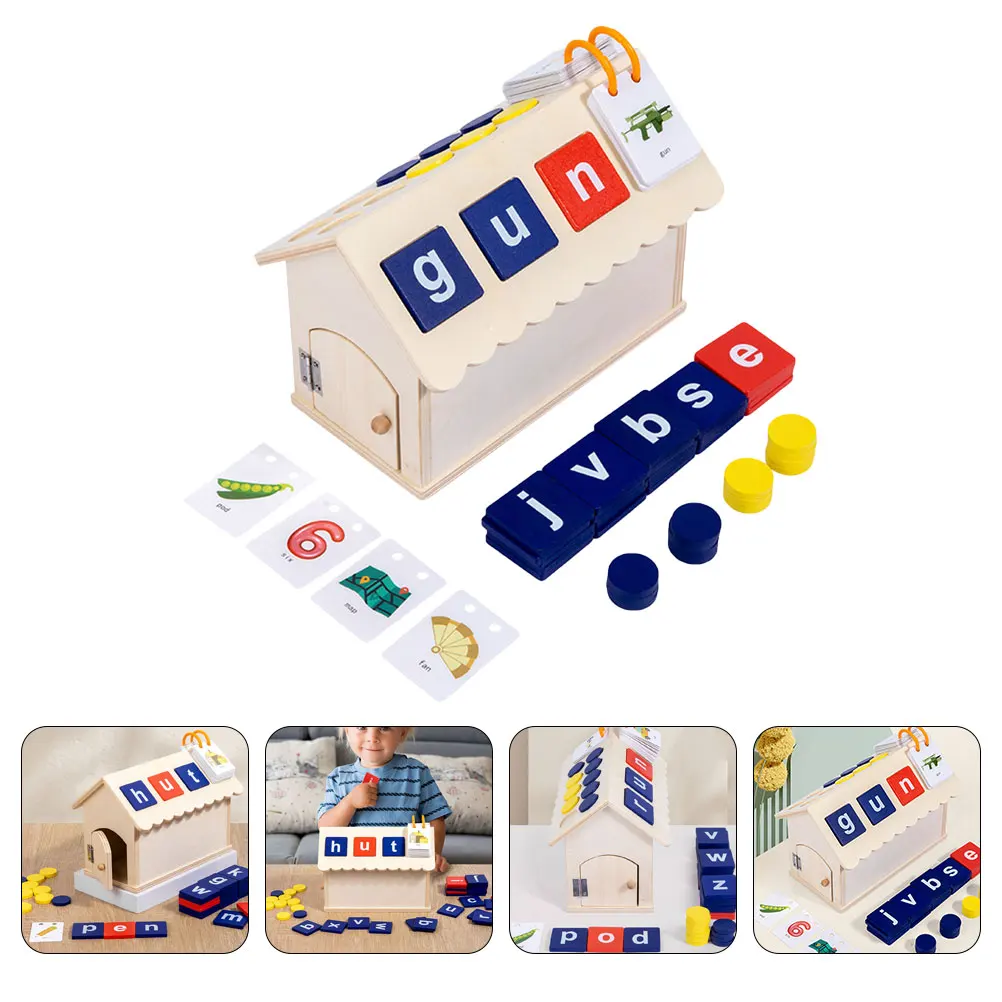 Alfabeto aprendizagem brinquedos jogos de ortografia crianças brinquedo educativo cabine de madeira correspondência casa auxiliares de ensino letras blocos