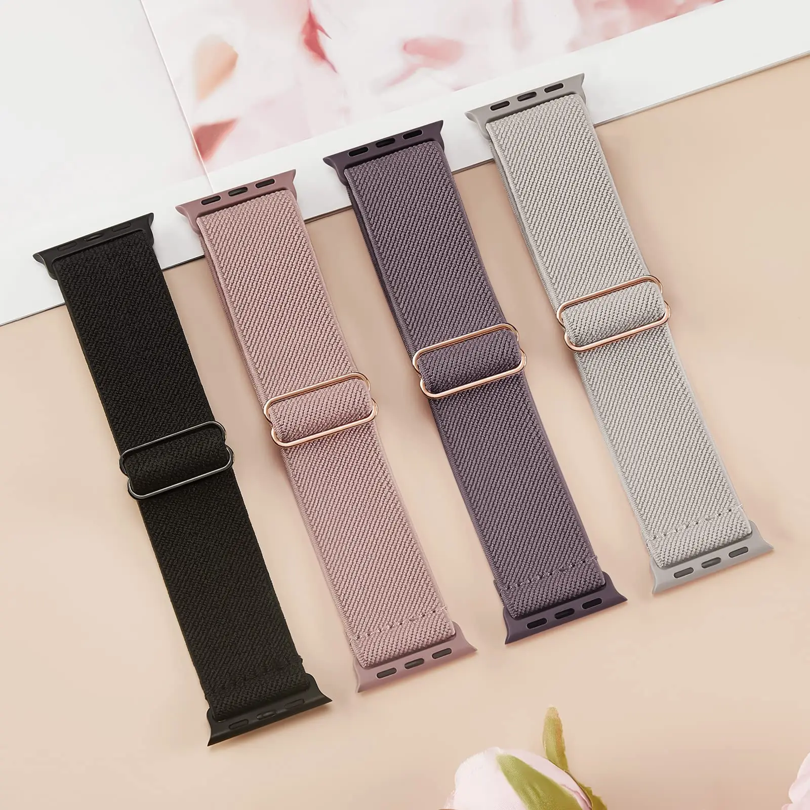 4 Pack Stretchy Nylon Bands Compatible with Apple Watch Band，Water-Resistant Elastic Sport Straps for Men Women，iWatch Series 10