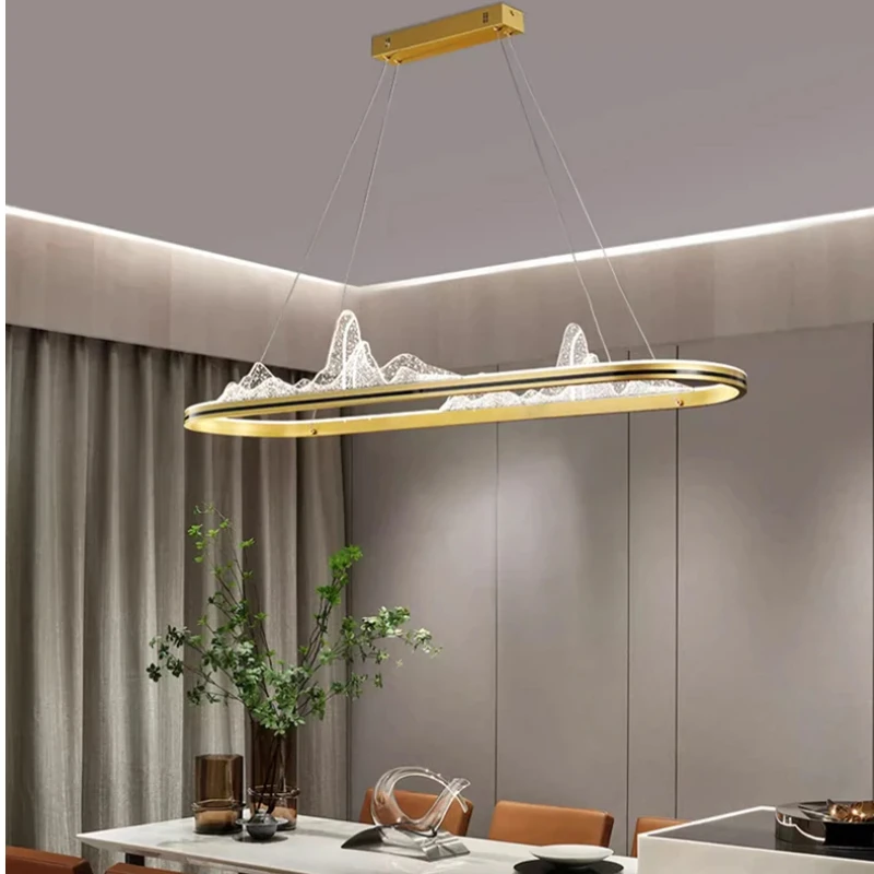 

Postmodern Rectangle Golden Snow Mountain Glass Artistic Ideas Chandelier Bedroom Ceiling LED Intelligent Remote dimmable