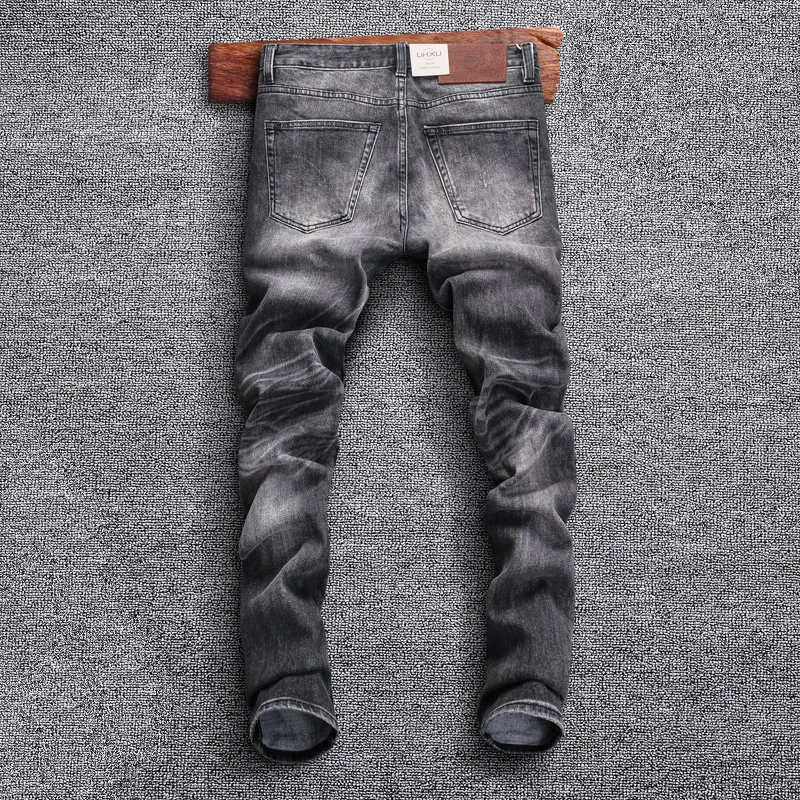 Italian Style Fashion Men Jeans High Quality Retro Gray Slim Fit Stretch Ripped Jeans Men Trousers Vintage Denim Pants Hombre