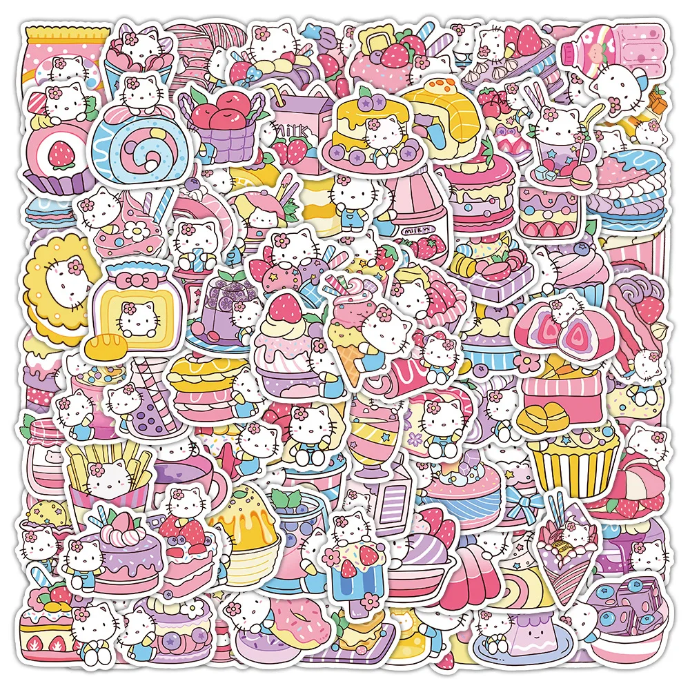 

100PCS Sanrio Stickers Cute Food Dessert Graffiti Sticker Luggage Laptop Guitar Bike Decals Cartoon Kawaii Hello Kitty