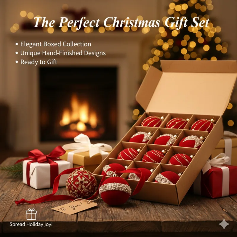 

6cm Christmas Ball Wine Red Plush Box Set DIY Pendant Green Painted Ball Christmas Tree Pendant Hanging Ball Decorations Gift