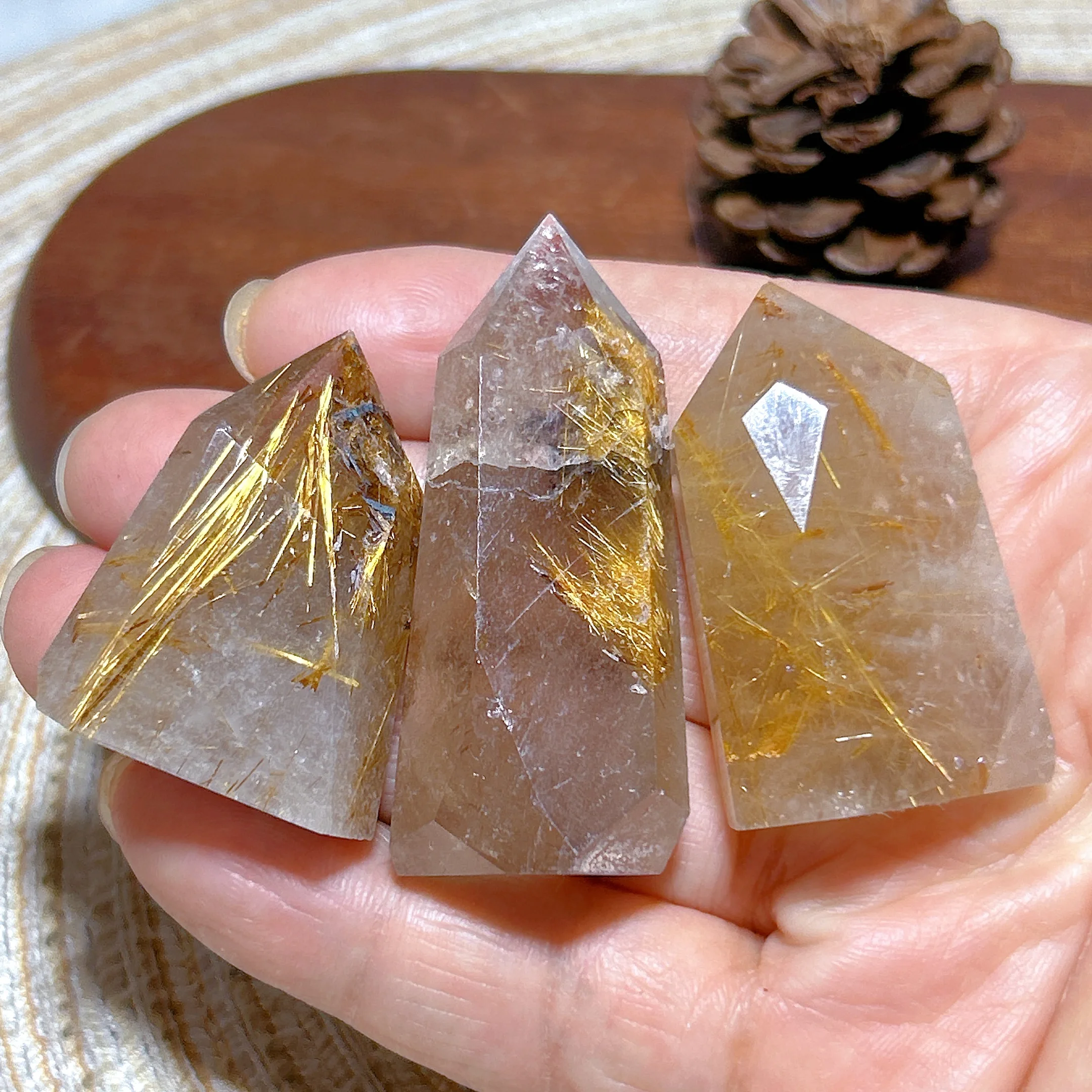High Quality Natural Crystals Brazil Golden Rutile Tower Point Healing Crafts Geode Desk Reiki Home Decorations Room Decor Gift