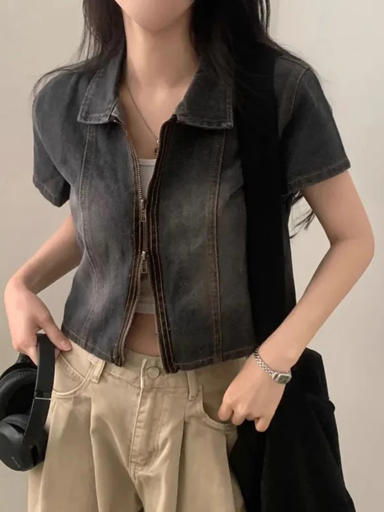 

Джинсовые пальто, куртка для женщин, женская весенняя куртка, укороченная городская милая лоскутная куртка Kpop с необработанными краями, верхние пальто с поясом для молодежи, облегающие OL