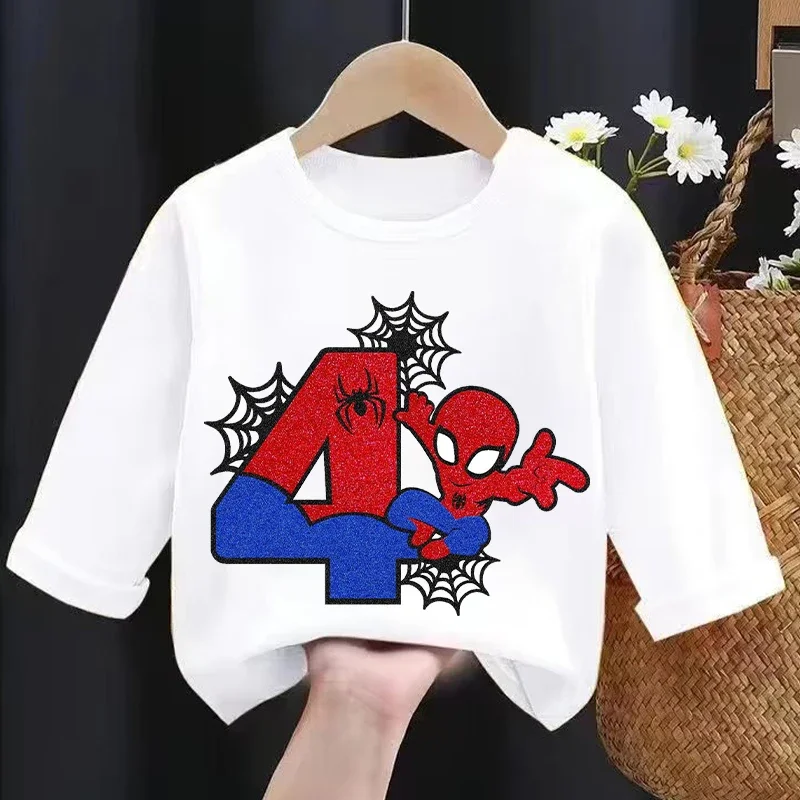 New Spider Children Long Sleeves T-shirts Cartoon Birthday Number Printed T-shirt Kids Casual Sport Tops Baby Boys Clothes view 3