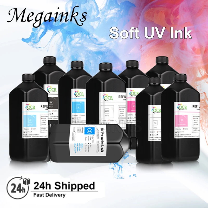 

Мягкие УФ-чернила 1000 мл для Epson L1800 L805 1390 7800 TX800 XP600 XP300 DX4 DX5 DX6 DX7 Печатающая головка Струйный широкоформатный УФ-принтер