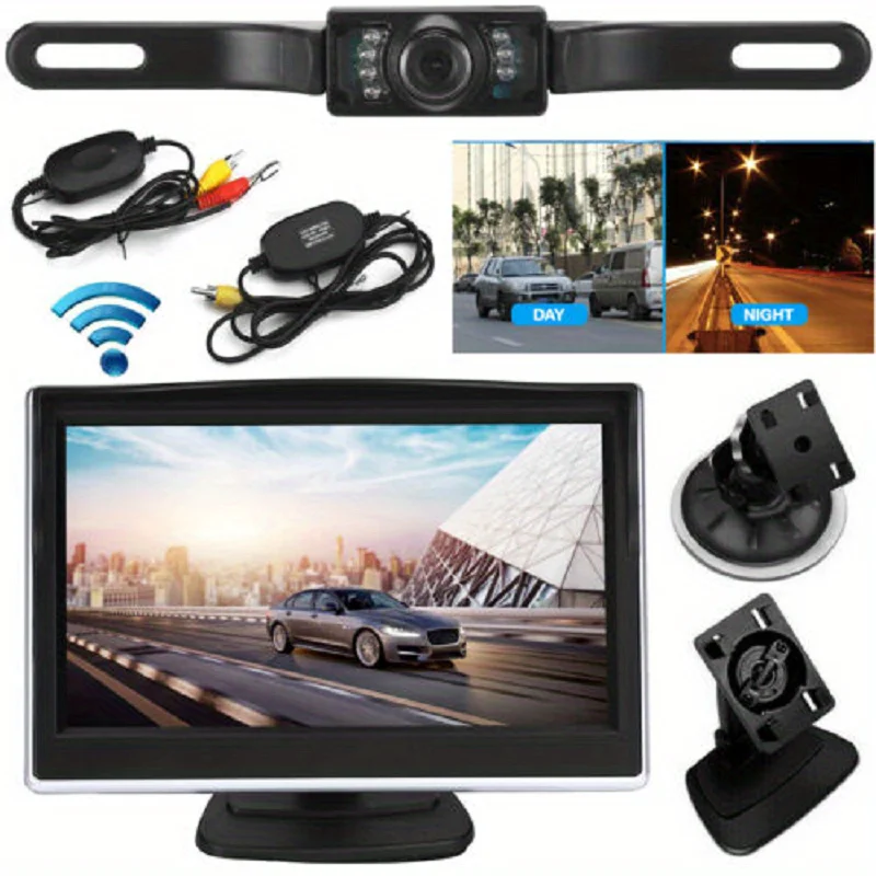 

Car 5" Monitor Backup Camera Rear View HD Parking System Night Vision with 7LED backup camera