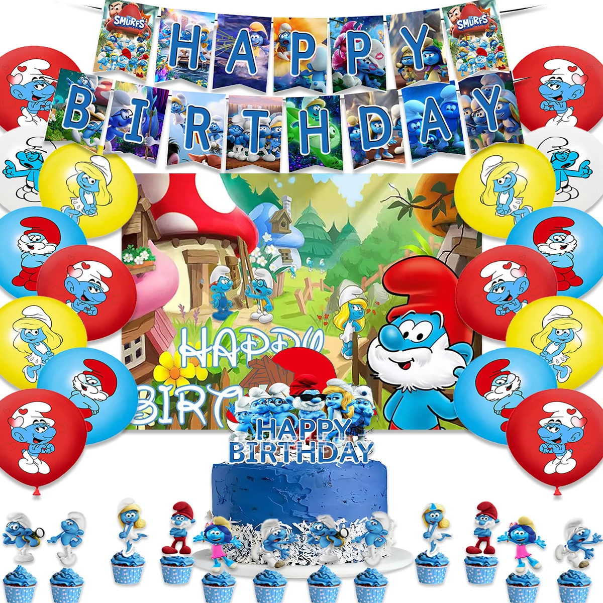 

Umi Blue Smurfsed Theme Birthday Party Supplies Decor Cartoon Forest Birthday Balloon Banner Backdrop Cupcake Topper Kid Gifts