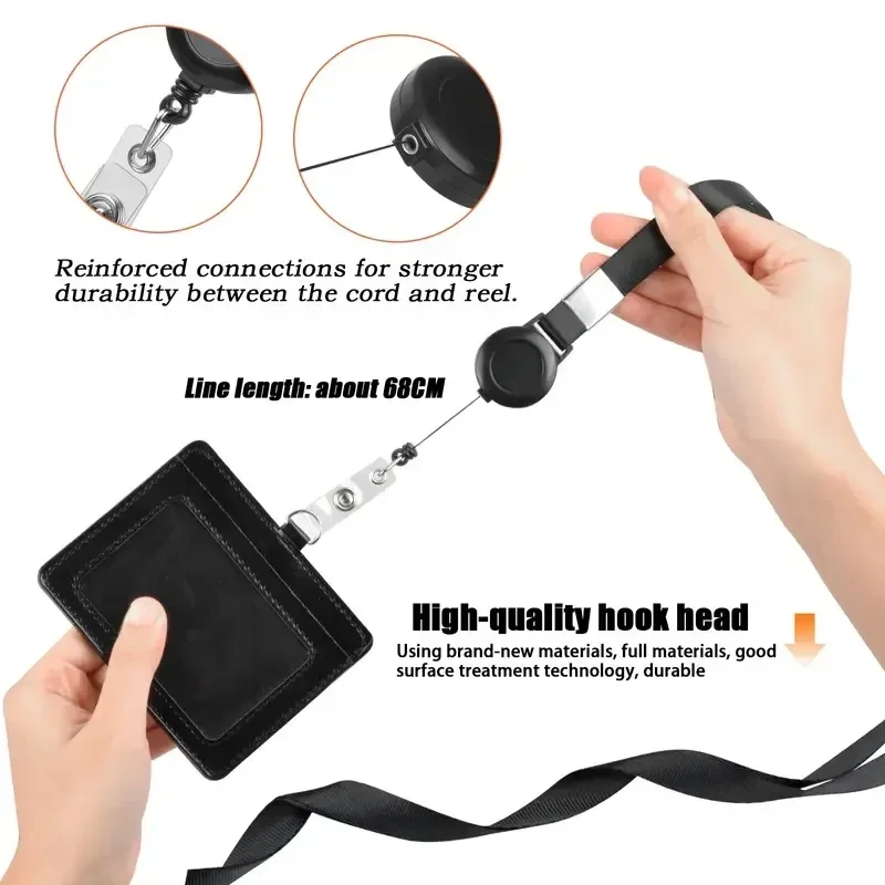 Fashion Men Worker ID Card Holder with Neck Lanyard Retractable Badge Reel Lanyard Worker Card Clip Black Color Badge Clip