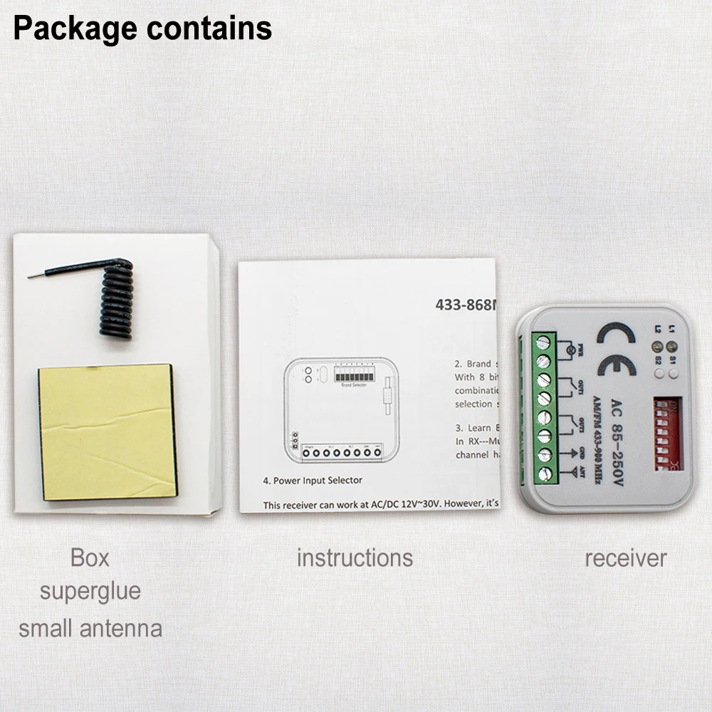 Universal Garage Gate Remote Control Controller AC DC 9-30V 85-250V 2CH 300MHz-868MHz 433MHz Garage Door Opener Switch