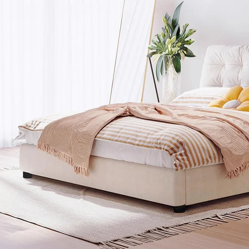 تصميمات سرير Weiche الحديثة Creme Haupt schlafzimmer Mihbel Moderne Technologie Samt Stoff Bett rahmen