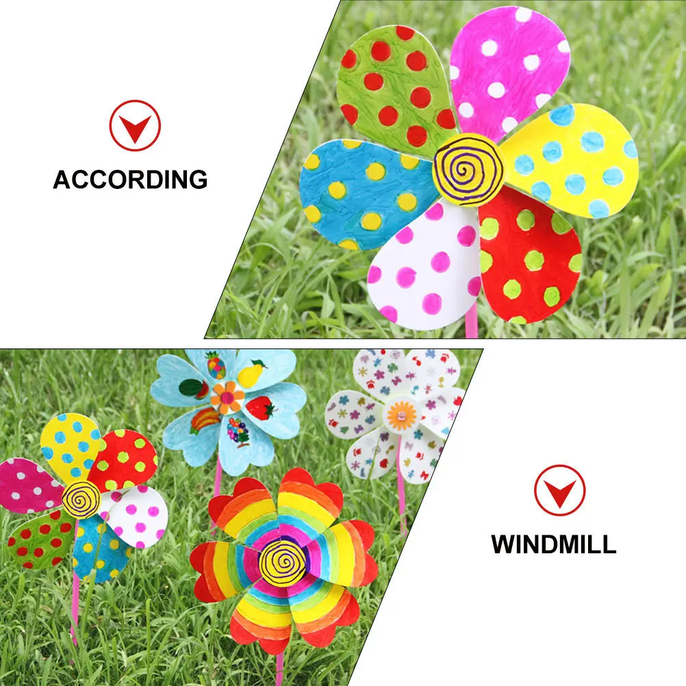 8Pcs Blank Paper Windmills for Children Coloring Painting Craft Kit DIY Graffiti Hand Windmill Safe Creative Learning Decor