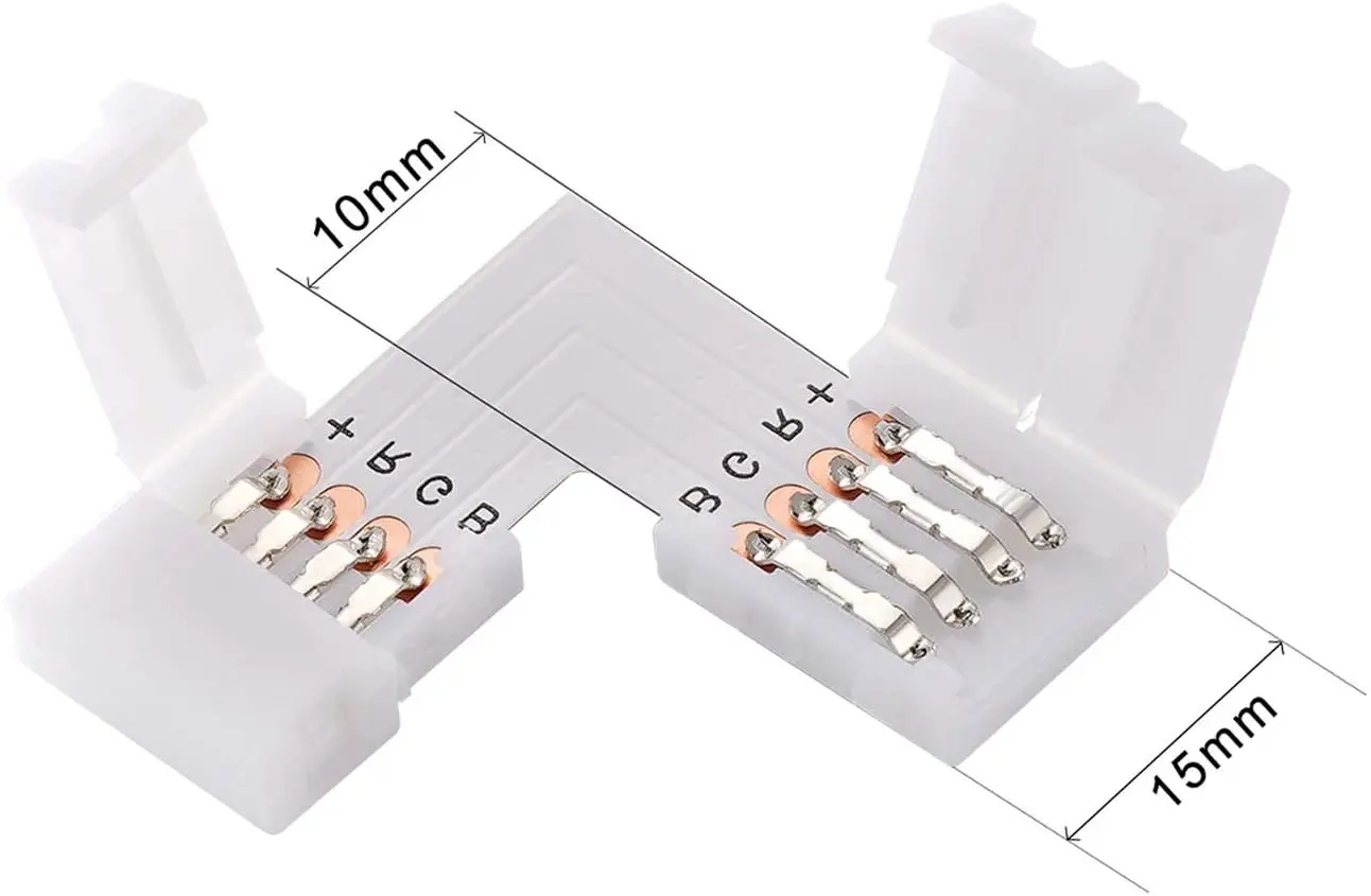 4 Pin 10mm LED Strip Connector L Shape RGB LED Light Strip Connectors Right Angle Solderless Corner Connectors For SMD 5050/3528