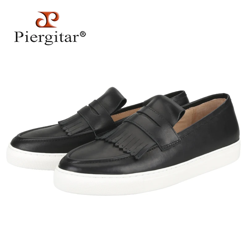 Piergitar Italian Classic Style Black And Brown Calfskin Patchwork Design Men's Boat Shoes Handmade Slip-On Model Sneakers