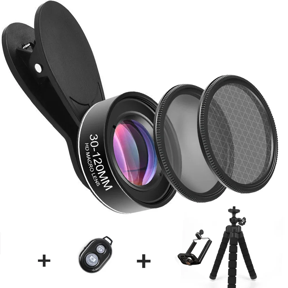 Long-distance 30-120mm Macro Lens 4K HD Phone Camera Lens CPL Star Filter Tripod for iPhone 13 11 Mobile Phones Accessories