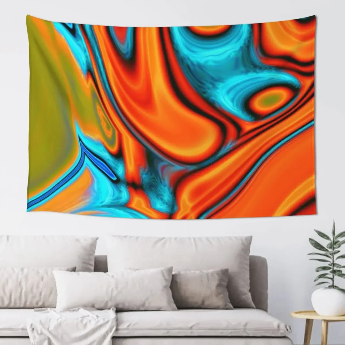 

vivid modern Southwest hipster turquoise orange swirls Tapestry Wall Decor Decorative Paintings Tapestry