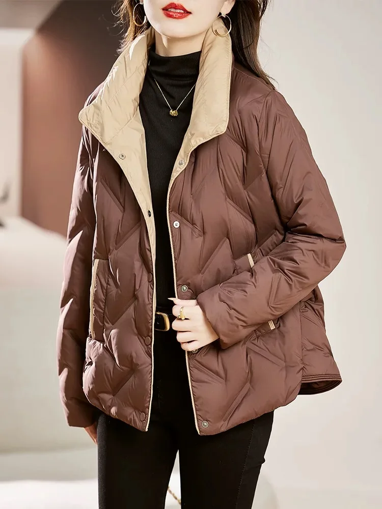 Winter Puffer Coats 2024 New Women Jacket Simple Casual Loose Down Jacket Stand-up Collar Lightweight Warm Short Female Parker