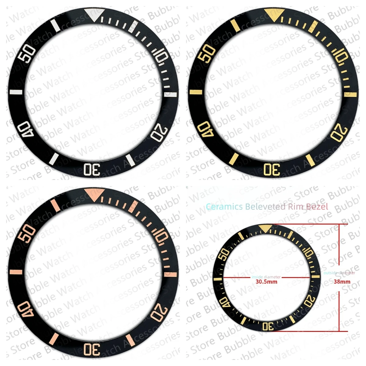 

38mm*30.5mm Ceramics Black Bezel Insert Fit For Skx007 SKX009 SRPD Submariner Automatic Men Watches