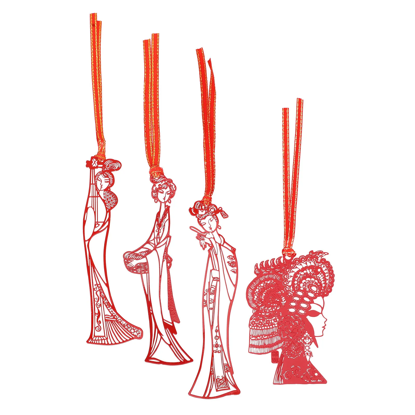 4Pcs Stainless Steel Bookmark Peking Opera Pattern Hollow Metal Craft Lightweight Elegant Reading Page Marker Book Lover Gift