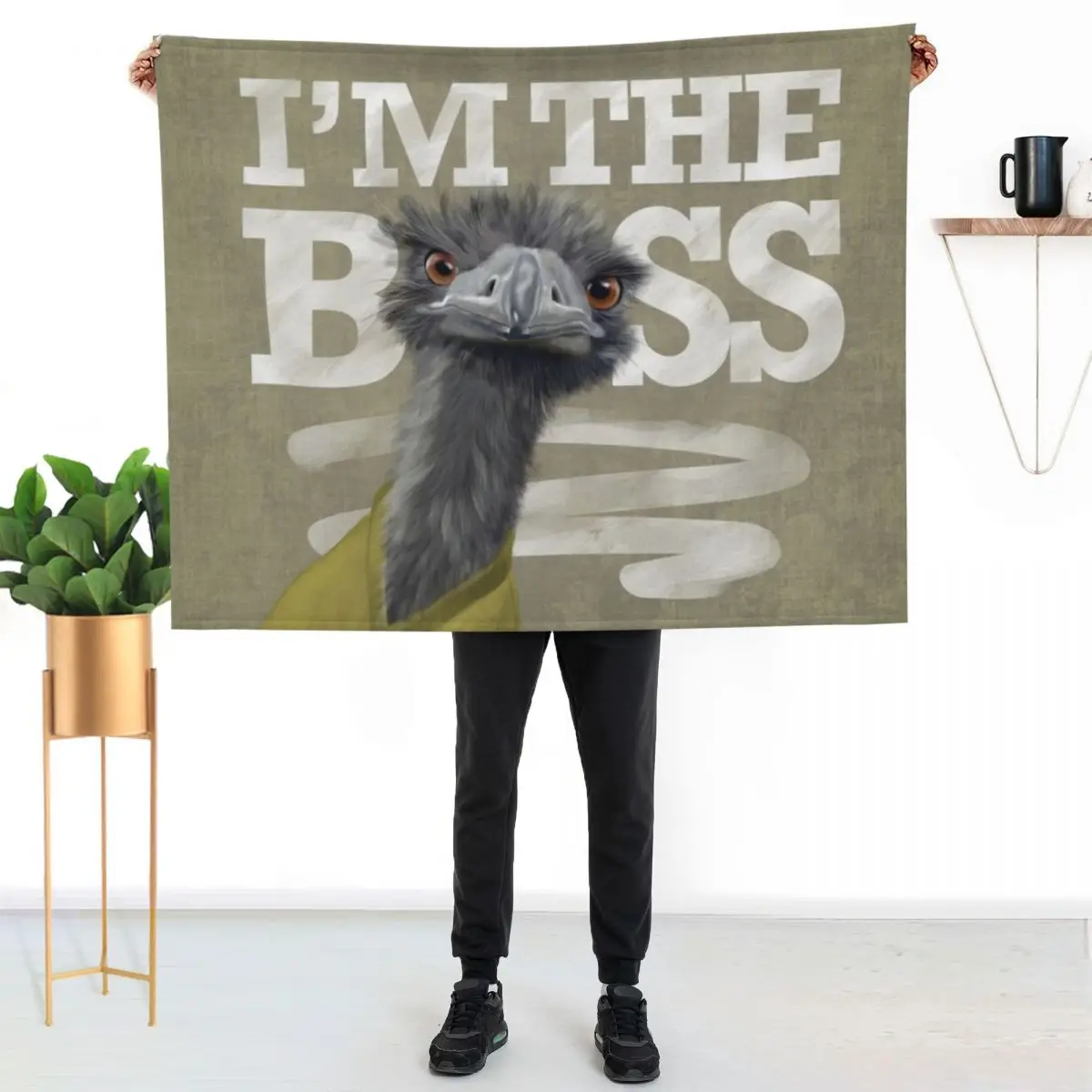 Ostrich. I'm the Boss! Throw Blanket Designers Luxury Throw blankets and throws Multi-Purpose Vintage funny gift Blankets