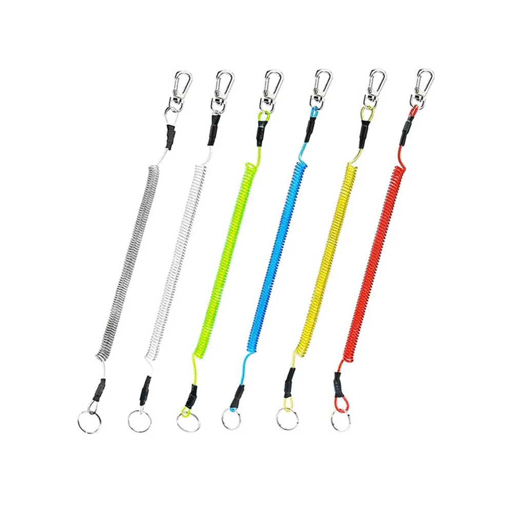 

12pcs Fishing Rod Rope Retractable Elastic Tether Keychains Stainless Steel Security Gear Tools For Outdoor