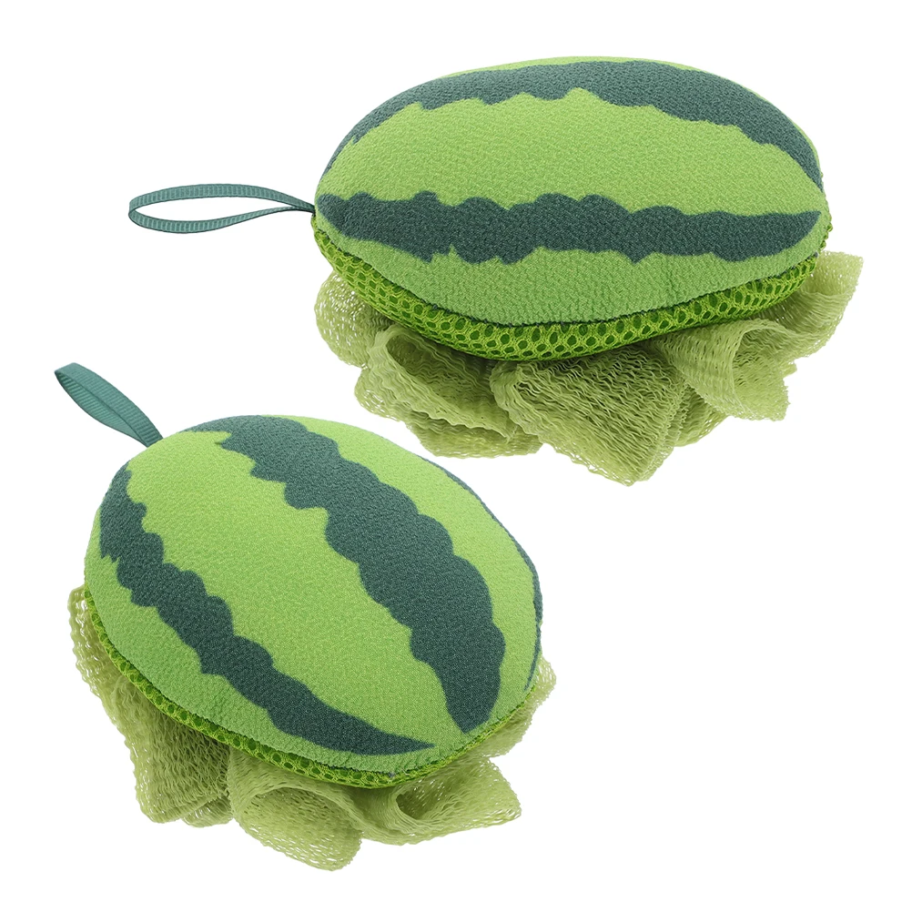 

2pcs Watermelon Bath Scrubber For Kids Adults Exfoliating Body Sponge Shower Soft Mesh Pouf Dual Use Scrubbing Towel Loofah