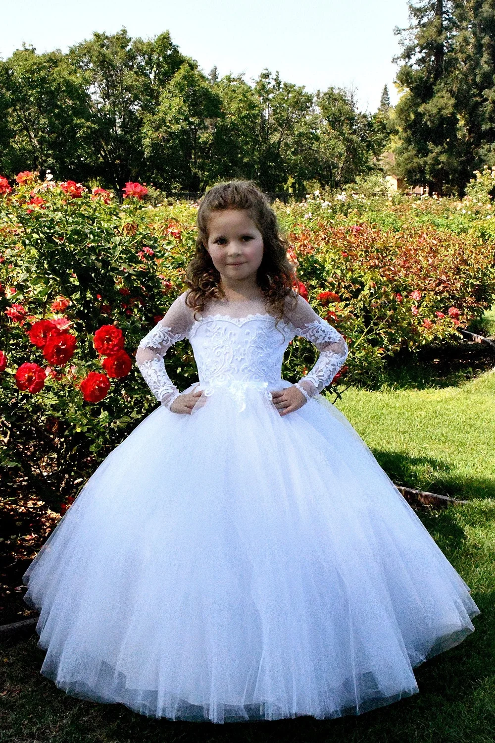 Vestido de manga larga para niña de las flores, primera comunión, marfil, champán, tul, Princesa, fiesta de cumpleaños, bebé, niño pequeño, vestido de baile, hecho en curom