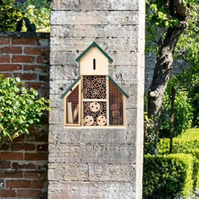 

Деревянный домик для пчелы, подвесная божья коровка, гостиница, обитатель для божьих коровок, кружевные крылья, искусственное украшение для сада, двора, много обитаний